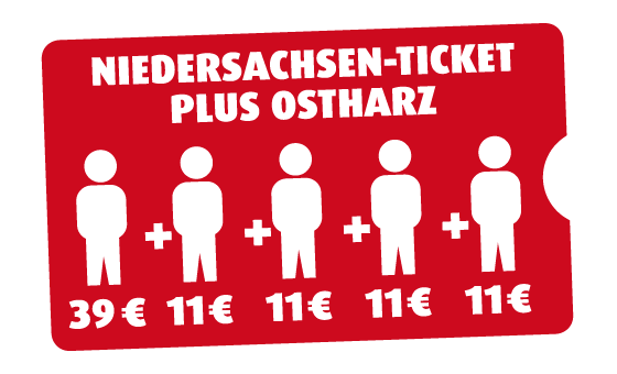 Niedersachsen-Ticket plus Ostharz 5 Personen Niedersachsen-Ticket plus Ostharz 5 Personen